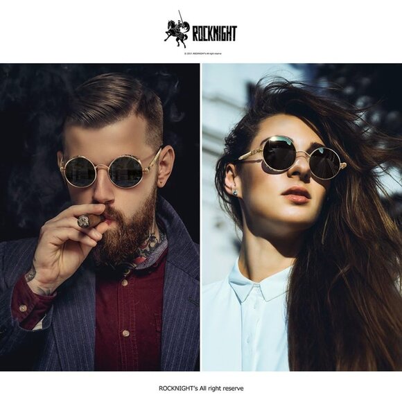 Women's Gothic Steampunk Round Polarized UV400 Protection Sunglasses Street 48mm - Picture 3 of 6